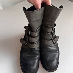 Women's Black and Gray Buckle Ankle Boots